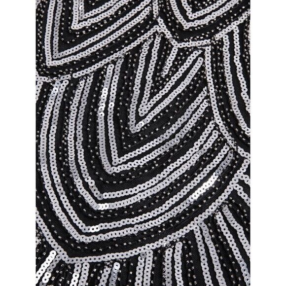 ✨ Flapper Great Gatsby Roaring 1920s Retro Tassel Fringe Silver Sequin Dress NEW - Picture 10 of 17